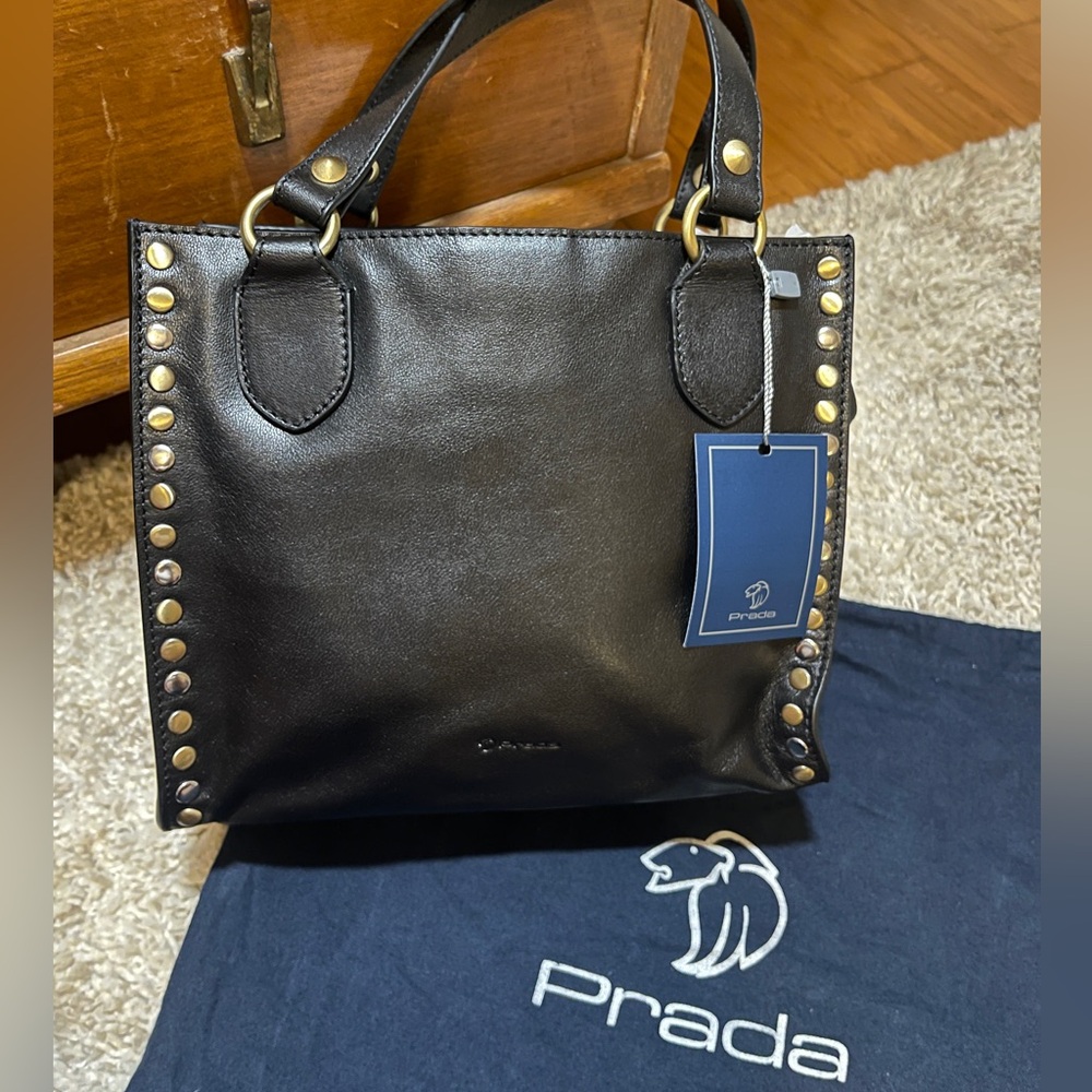 Prada Black Studded Leather Tote